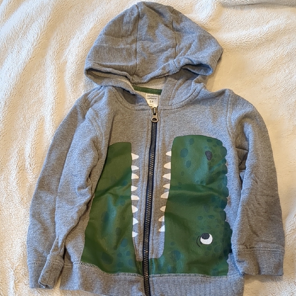 Carter's Gray Hoodie with Green Dinosaur Design